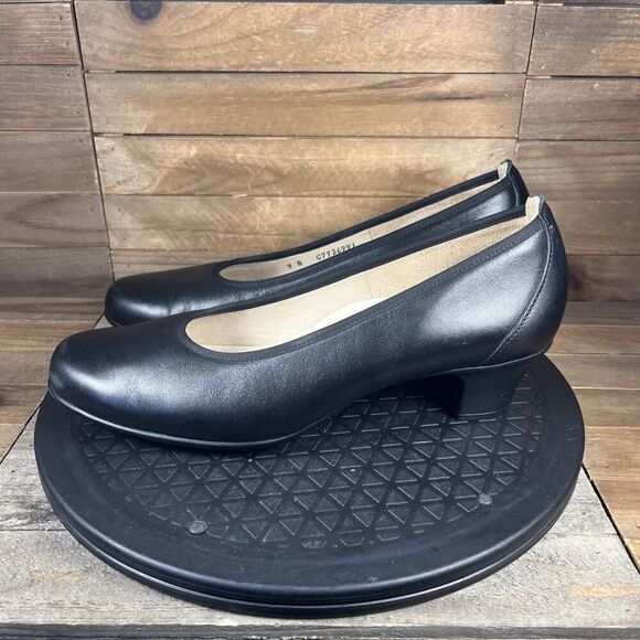 SAS Milano Womens Size 9N Black Leather Slip On Pump Block Heel Shoes - Picture 4 of 10